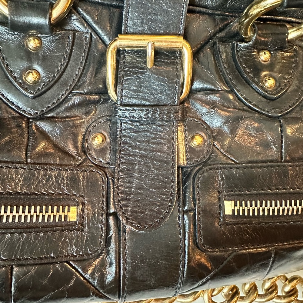 Marc Jacobs Y2K Black Quilted Patchwork Leather Venetia Handbag Gold Chain - Picture 10 of 12